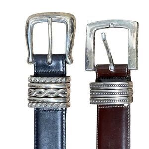 Brighton Leather Belt Set of 2 Brown and Black with Silver Hardware Size Small